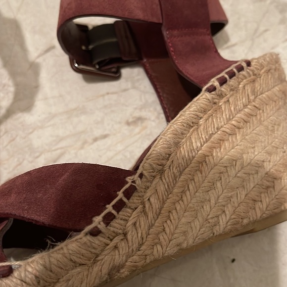 VINCE espadrille wedges suede Sandaals woman shoes size 7 burgundy red - Picture 5 of 7